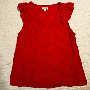 Ruffle Sleeve Eyelet Blouse